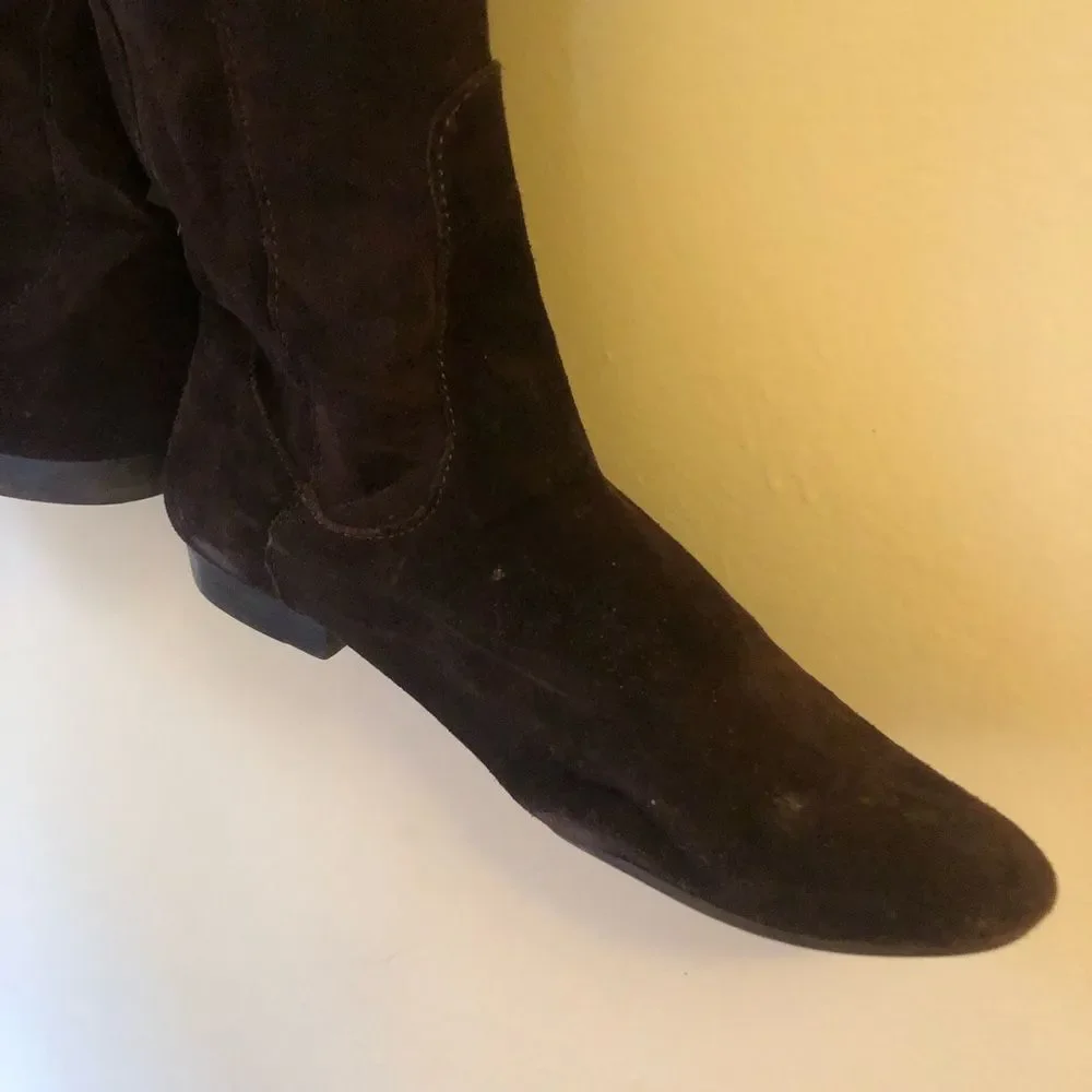 White Mountain Low Heel Dark Brown Knee-High Suede Boots (7.5)